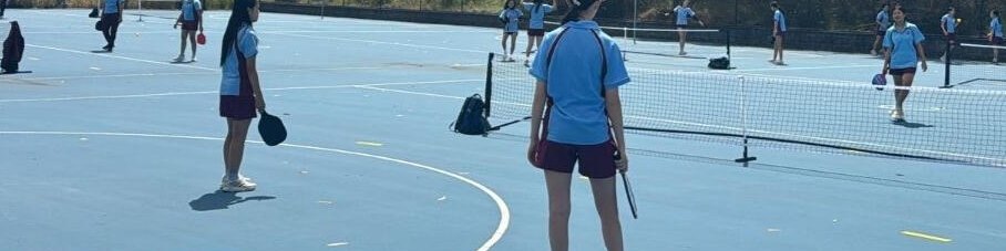 Pickleball on the blue courts at Cheltenham Girls High School